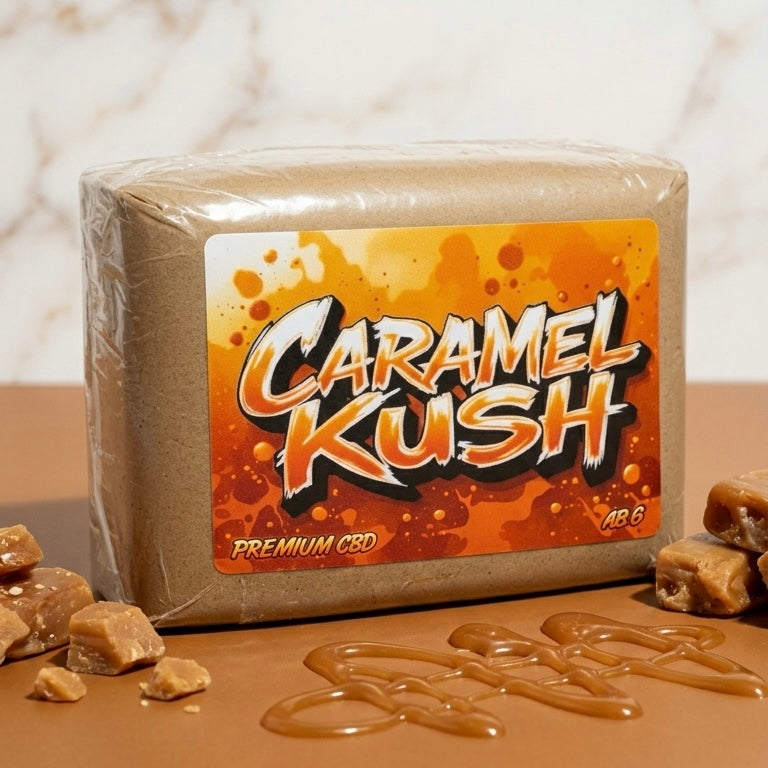 Résine mousse CBD Caramel Kush — profil caramel terreux | Gaz Selection CBD