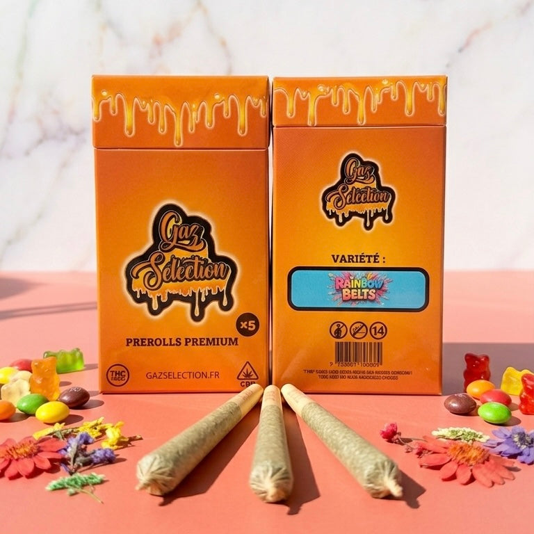 Pack 5 pré-roulés CBD Rainbow Belt — fleur indoor bonbon fruité | Gaz Selection CBD