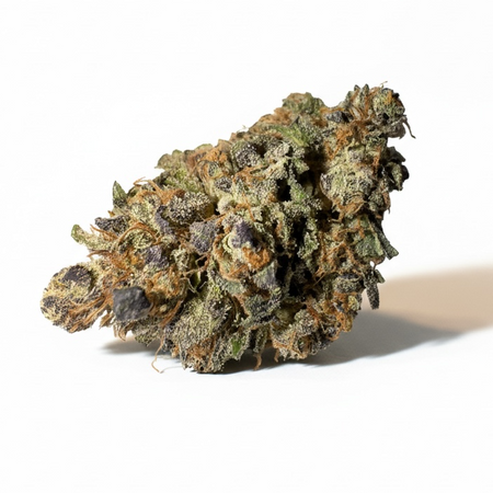 Fleur CBG OZK living soil — détail calices et trichomes blancs